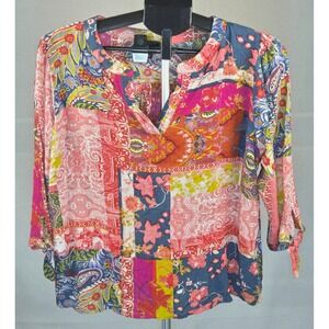 Boho Patchwork Style Art To Wear Jones New York Peasant Top, Size 1X